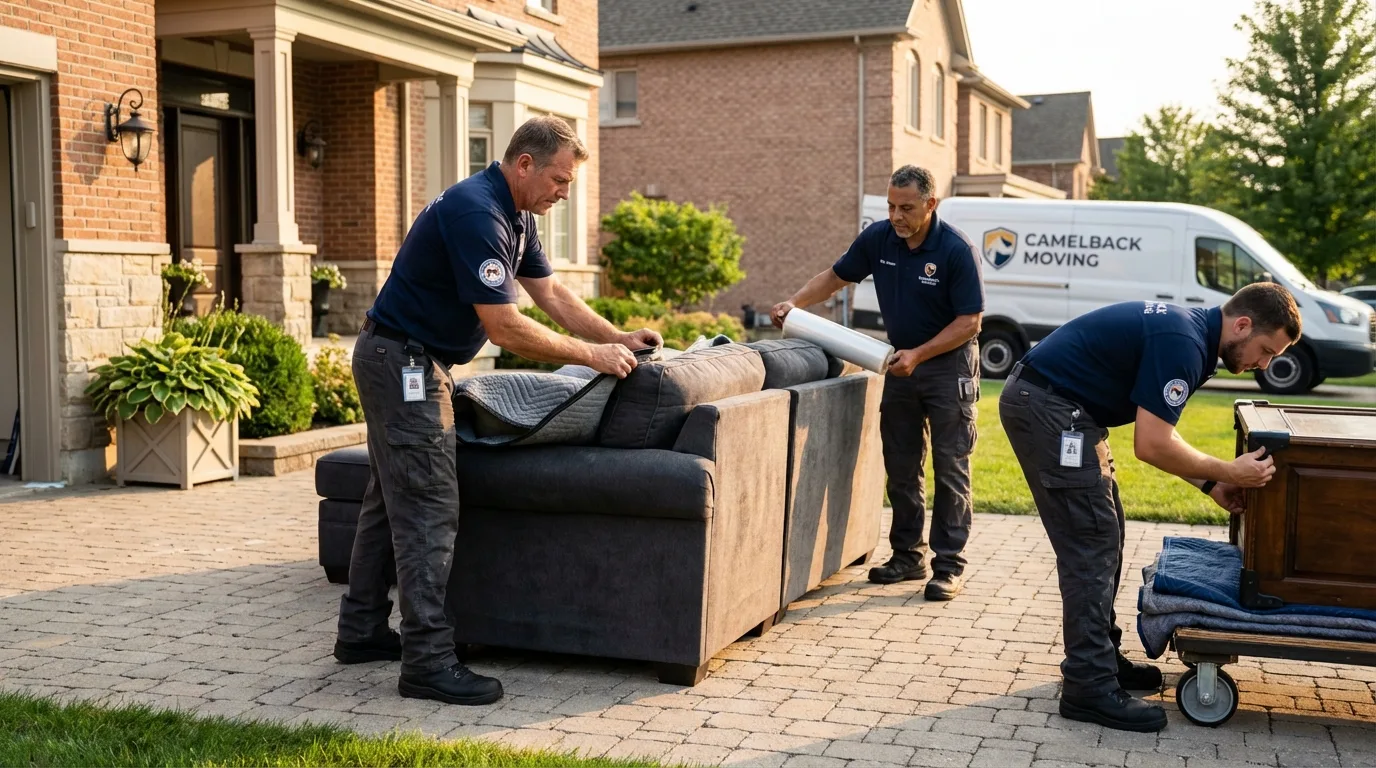 Large estate moving crew wrapping furniture in Middlebury, CT