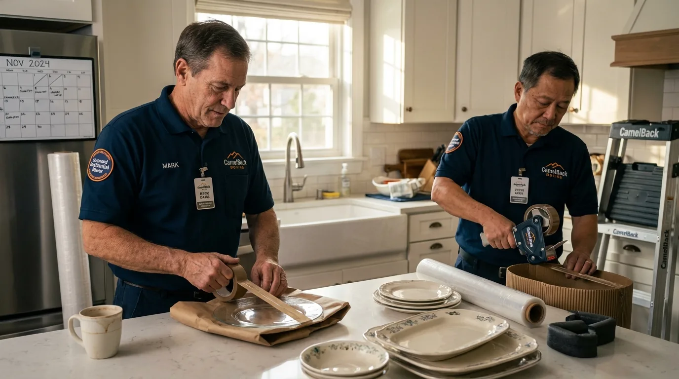 Professional crew packing kitchen dishware in Middlebury, CT